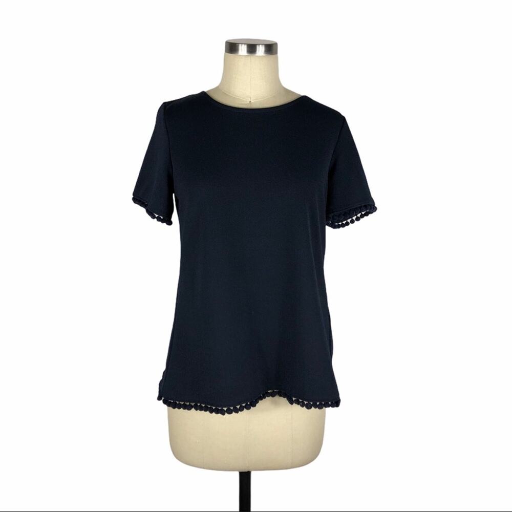 BANANA REPUBLIC Navy Blue Pom Pom Cross Top Small Criss‎ Cross Cute S